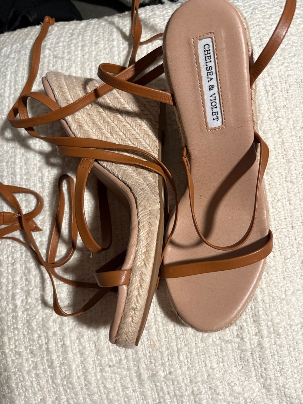 Chelsea & Violet Cognac Lace-Up Espadrille Wedge Sandals